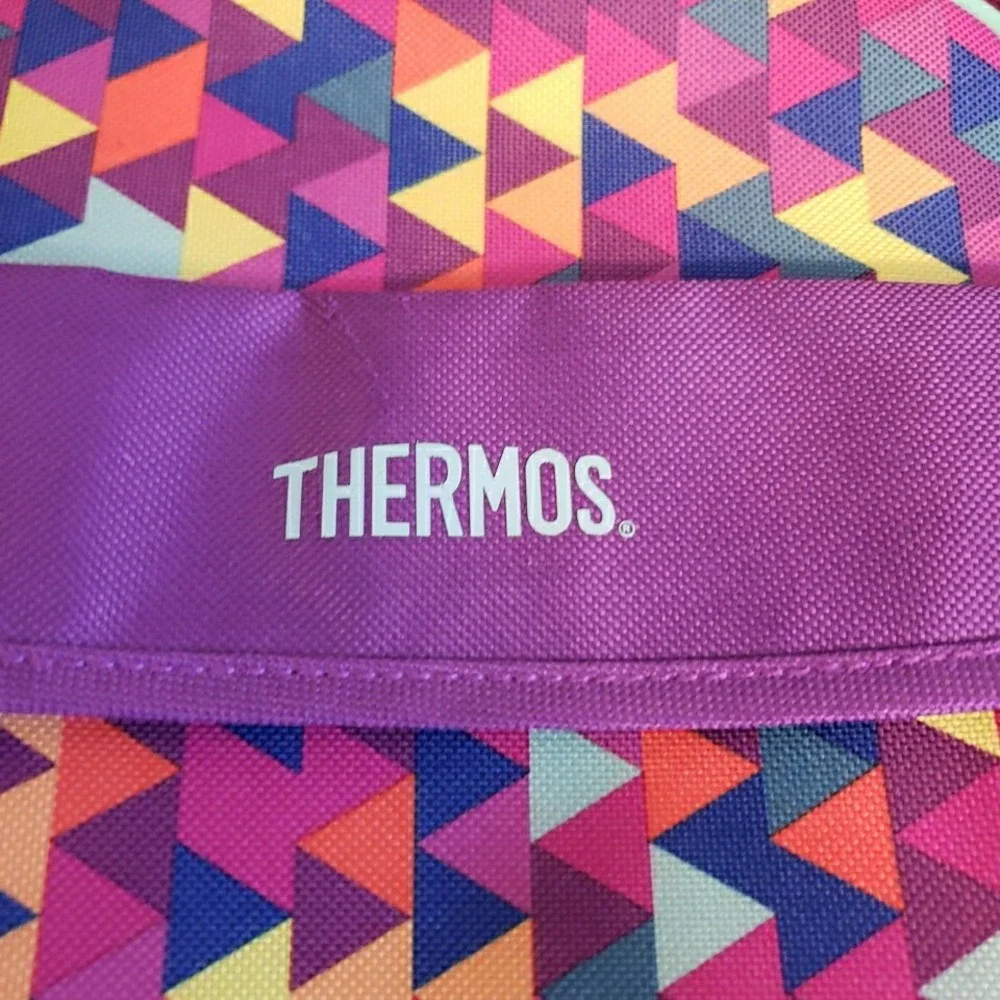 VGC Thermos Soft Cooler Purple Geo. Multicolor Insulated Warm/Cold Lunch Bag/Box